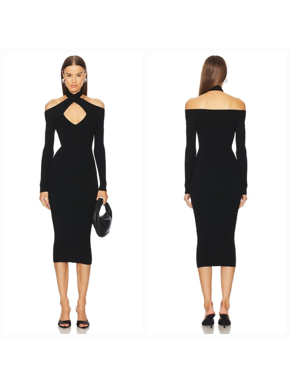 NWT Michael Costello x Revolve Lora Black Knit Midi Dress